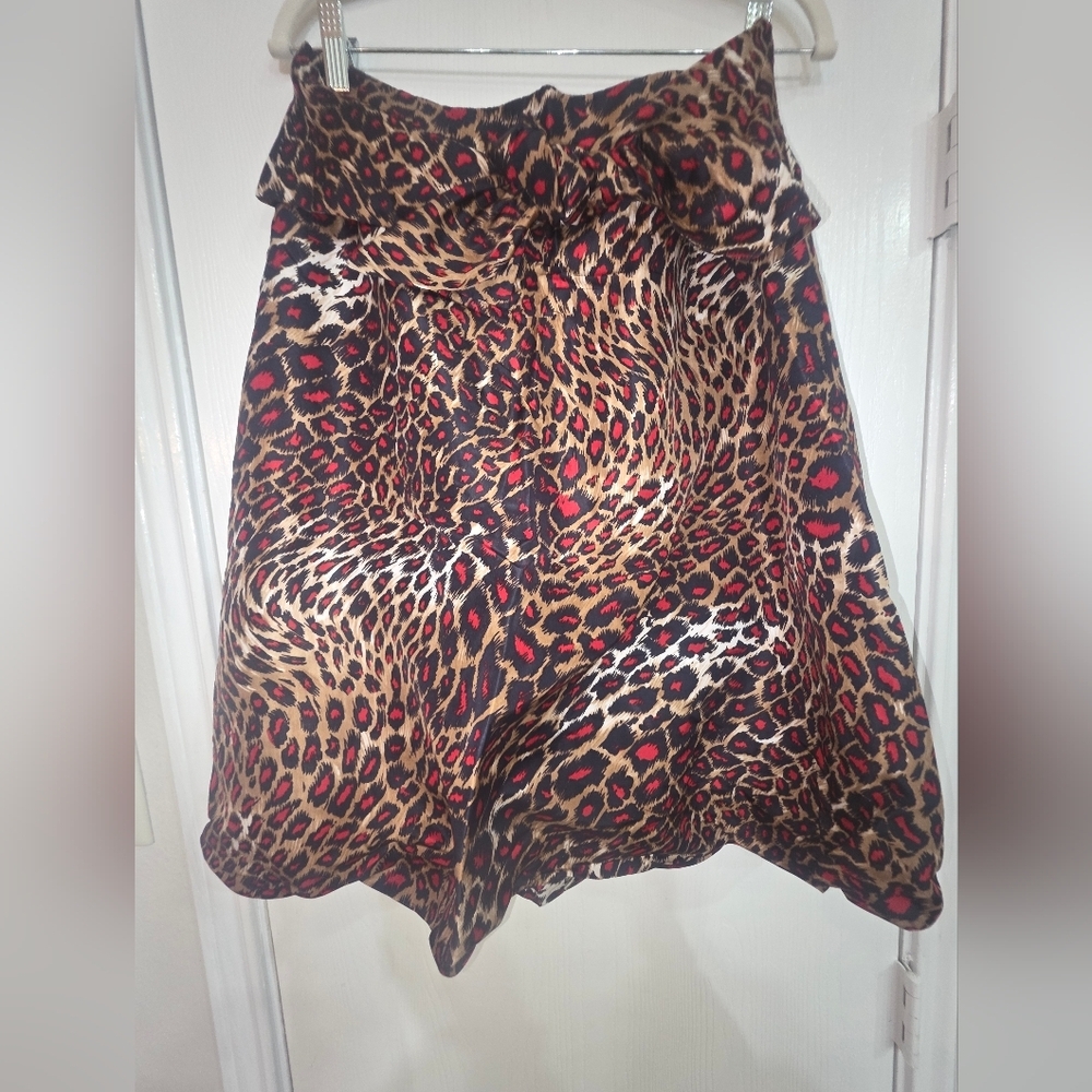 Ellen Tracy Animal Print Skirt with Red Accents